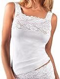 Nina von C. Damen-Unterhemd FINE Cotton Spitze Feinripp weiß Größe 48
