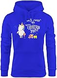MoonWorks Damen Kapuzen-Pullover Nur Verrückte Hier komm Einhorn wir gehen Blau M