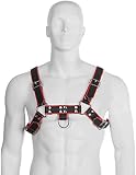 Body Kette Leder Geschirr III schwarz/rot