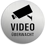 Schild - Video überwacht Ø 75 mm Aluminium Türschild Edelstahloptik Nr.39226-K