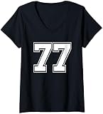 Damen Nummer 77 T-Shirt Baseball Fußball Geburtstag T-Shirt mit V-Ausschnitt