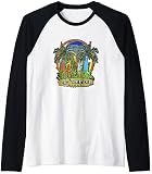 Oahu Hawaii Surfing Paradise Island Retro Surfboard Design Raglan