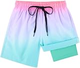 Dancinova Badehose Jungen Badeshort Kinder Kompression Liner Badeshorts Blau-rosa…