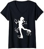 Damen Eiskunstlauf Eiskunstlauf Bunte Mädchen Eislaufen T-Shirt mit V-Ausschnitt