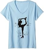 Damen Eiskunstlauf Eiskunstlauf Bunte Mädchen Eislaufen T-Shirt mit V-Ausschnitt
