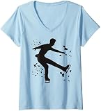 Damen Eiskunstlauf Eiskunstlauf Bunte Mädchen Eislaufen T-Shirt mit V-Ausschnitt