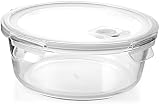 H&H Runder Glasbehälter mit Deckel und Ventil 1300 ml