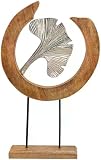Topshop24you Dekorativer Holzaufsteller mit silbernem Ginkgo-Blatt