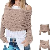 RUISHH Damen Gestrickter Schal mit Ärmeln Pullover Strick Cape Multifunktionsschal…