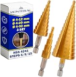 3 Stück Stufenbohrer Metall Ø 4-12 mm Ø 4-20 mm Ø 4-32 mm aus Schnellarbeitsstahl HSS…