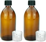Devitre braune Glasflasche 500 ml mit Deckel Messbecher und Beschriftungsetikett