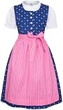 Isar-Trachten Mädchen Kinderdirndl mit Bluse 3-TLG. Dunkelblaues Kleid/weiße Bluse/rosa…